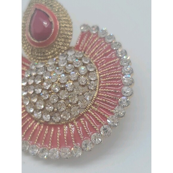 Large statement Earrings Round Enamal Rhinestones Dangle Belly Dance Pierced - Picture 5 of 8